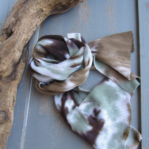 Small Waffle Scarf, Tie Dye, Earthy Colors, Unisex, Soft Cotton