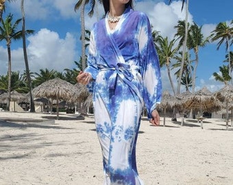 Hand Dyed "Gesha" Kimono Robe, Spa Fashion, Resortwear