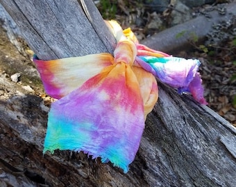 Small Cotton Gauze Scarf, Rainbow Tie Dye, 3 sizes