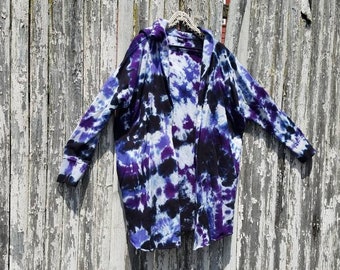 Oversized Plus Style Hooded Cardigan, Purple Tie Dye