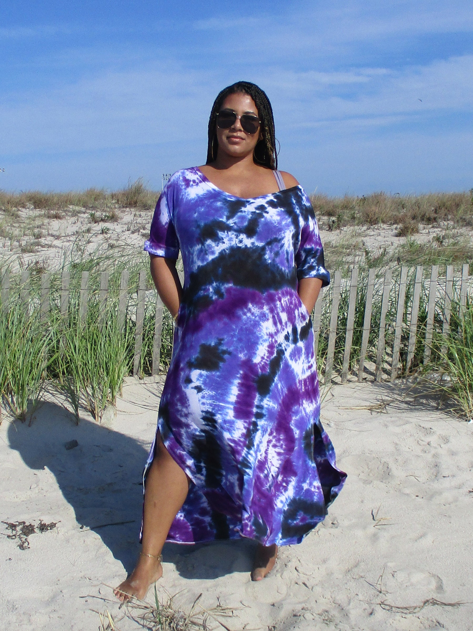 Making Næste høst Plus Purple Maxi Dress Tie Dye Dress With Pockets Plus Size - Etsy