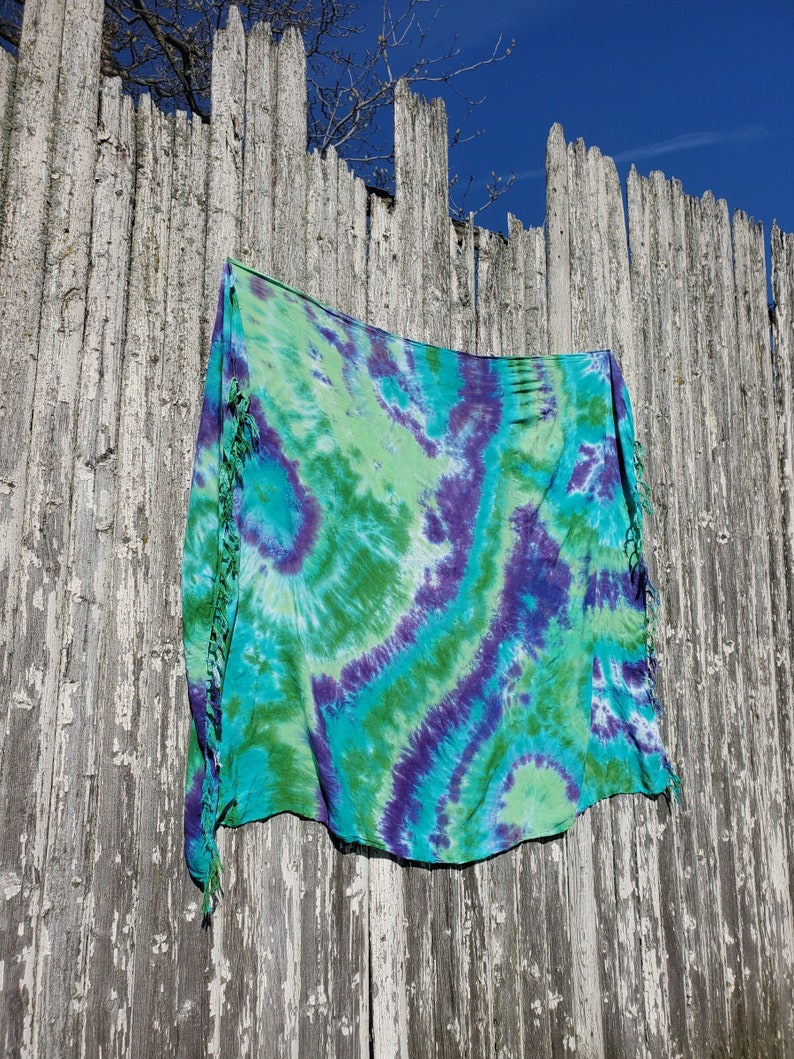 greens-jade-purple hand dyed rayon sarong with fringes