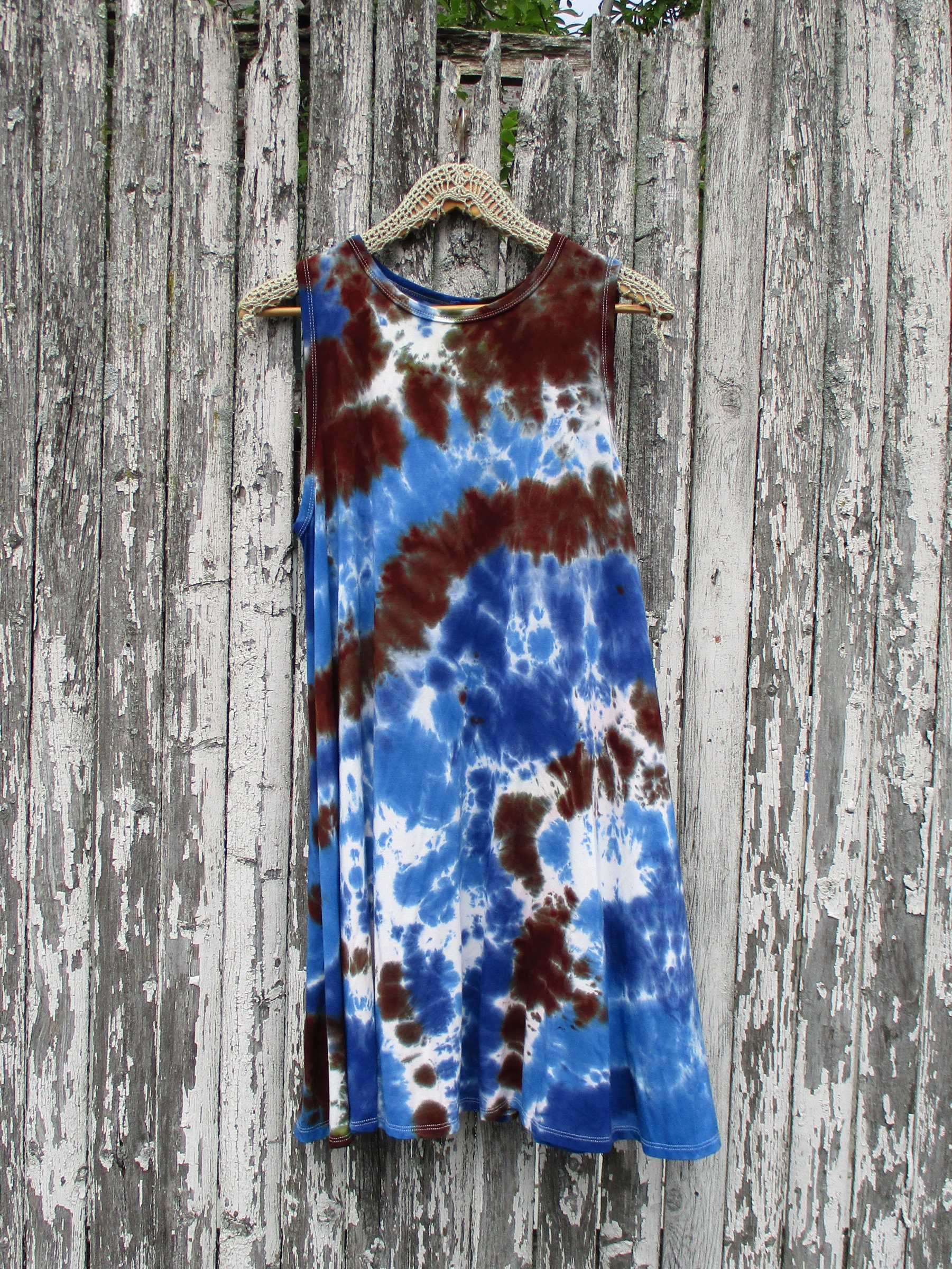 Blue Brown Mini Dress Boho Tie Dye - Etsy