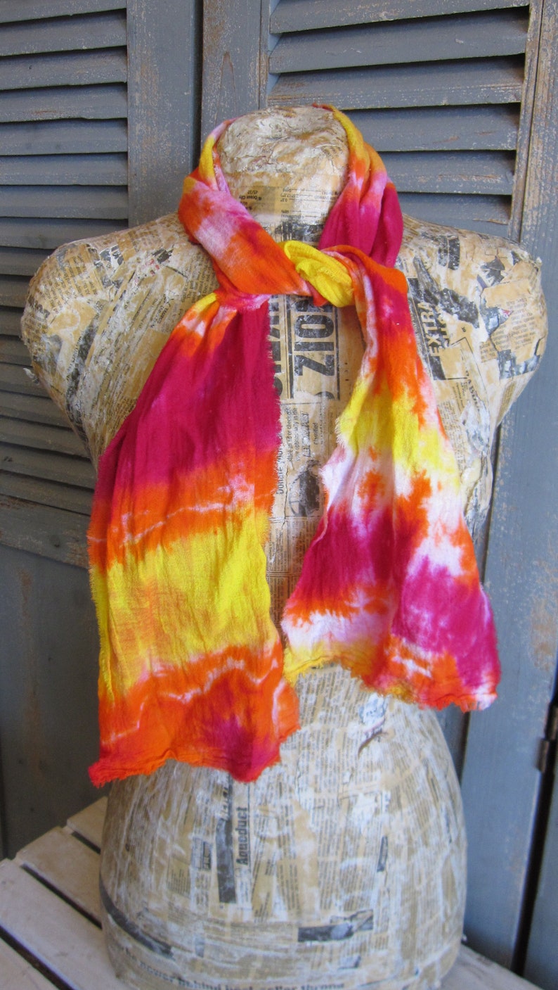 Gauze Scarf Bright Tie Dye Cotton Shawl 3 Sizes Etsy