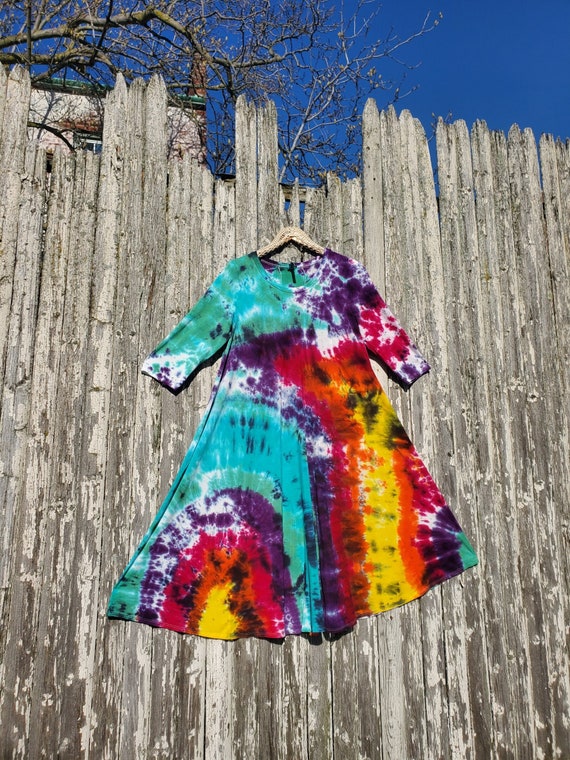 Rainbow Galaxy Tie Dye Flowy Midi Dress
