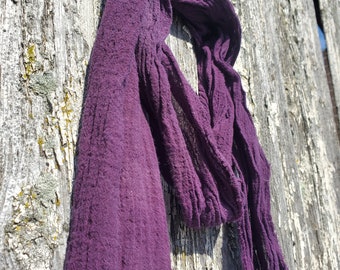 Distressed Dusty Purple Gauze Scarf, Hand Dyed