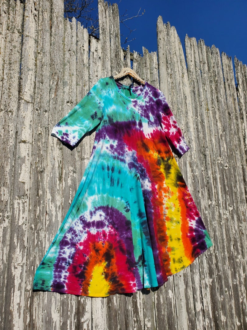 Rainbow Galaxy Tie Dye Flowy Midi Dress image 2