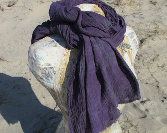 Distressed Vintage Dusty Purple Gauze Scarf, Hand Dyed Cotton Scarf