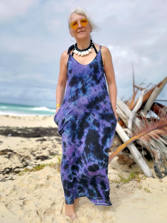 purple beach maxi dress Beauttable Brilliant Summer New 2024 Women's Bohemian Spaghetti Strap Smocked Tiered Beach Sun Dresses Sleeveless Solid Maxi Dress Long Purple S, Size