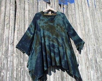 Tie Dye Boho Bell Sleeve Tunic with Pockets, S-3XL