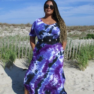 Plus Purple Maxi Dress, Tie Dye Dress with Pockets, Plus Size Tie Dye, S-4XL, Curvy image 9