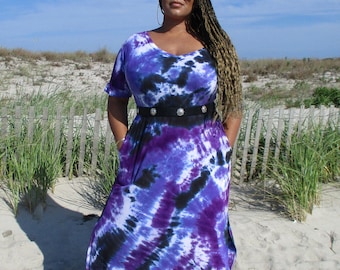 purple plus size boho dress Plus Size Purple Tie Dye Maxi Dress: Boho Festival Dress with Pockets