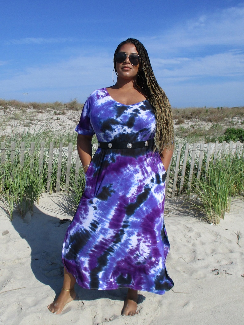 Plus Purple Maxi Dress, Tie Dye Dress with Pockets, Plus Size Tie Dye, S-4XL, Curvy image 9