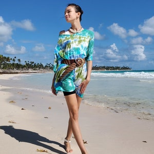 Blue & Green Tie Dye Beach Cover Up, Short or Long, 2 Sizes image 7