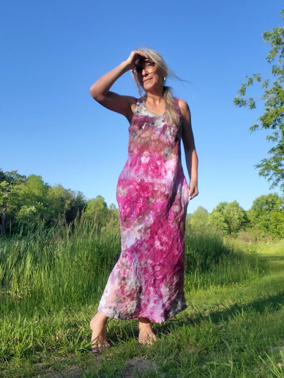 PINK Ice Dye Linen Dress - Cut on the Bias - Etsy Israel