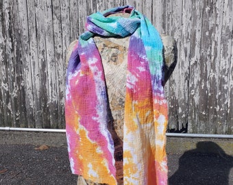 Tie Dye Pastel Rainbow Gauze Scarf