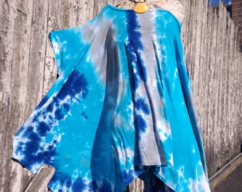 Blue Grey Tie Dye Oversized Loose Poncho Tunic