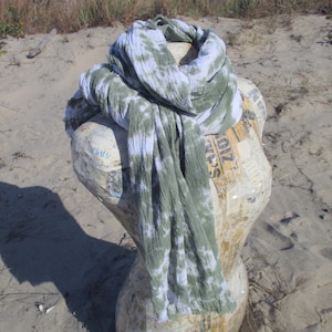 Sage Tie Dye Gauze Scarf, Hand Dyed Cotton Scarf