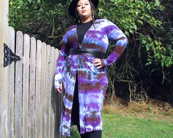 Plus Style Hand-Dyed Cardigan in Purples & Black