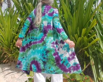 Cárdigan con efecto tie-dye Northern Lights con bolsillos, tallas grandes y normales