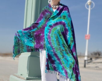 Extra Long Tie Dye Beach Sarong with Fringes