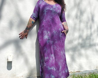 Curvy Long Dress in Dusty Purple,  Hand Dyed, S-4XL