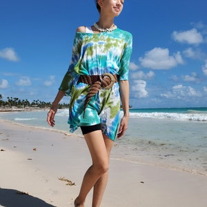 Blue & Green Tie Dye Beach Cover Up, Short or Long, 2 Sizes image 8