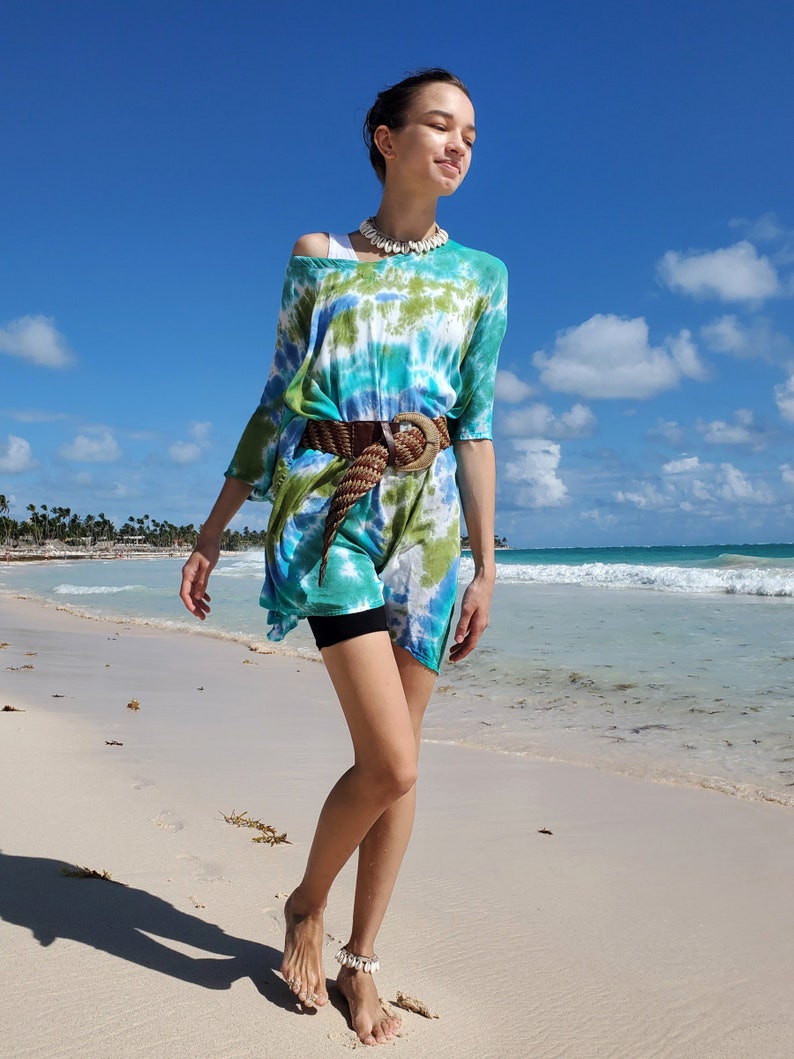 Blue & Green Tie Dye Beach Cover Up, Short or Long, 2 Sizes image 8