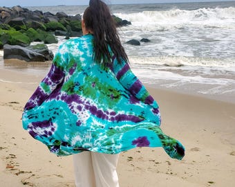 Cárdigan con efecto tie dye brillante de talla grande
