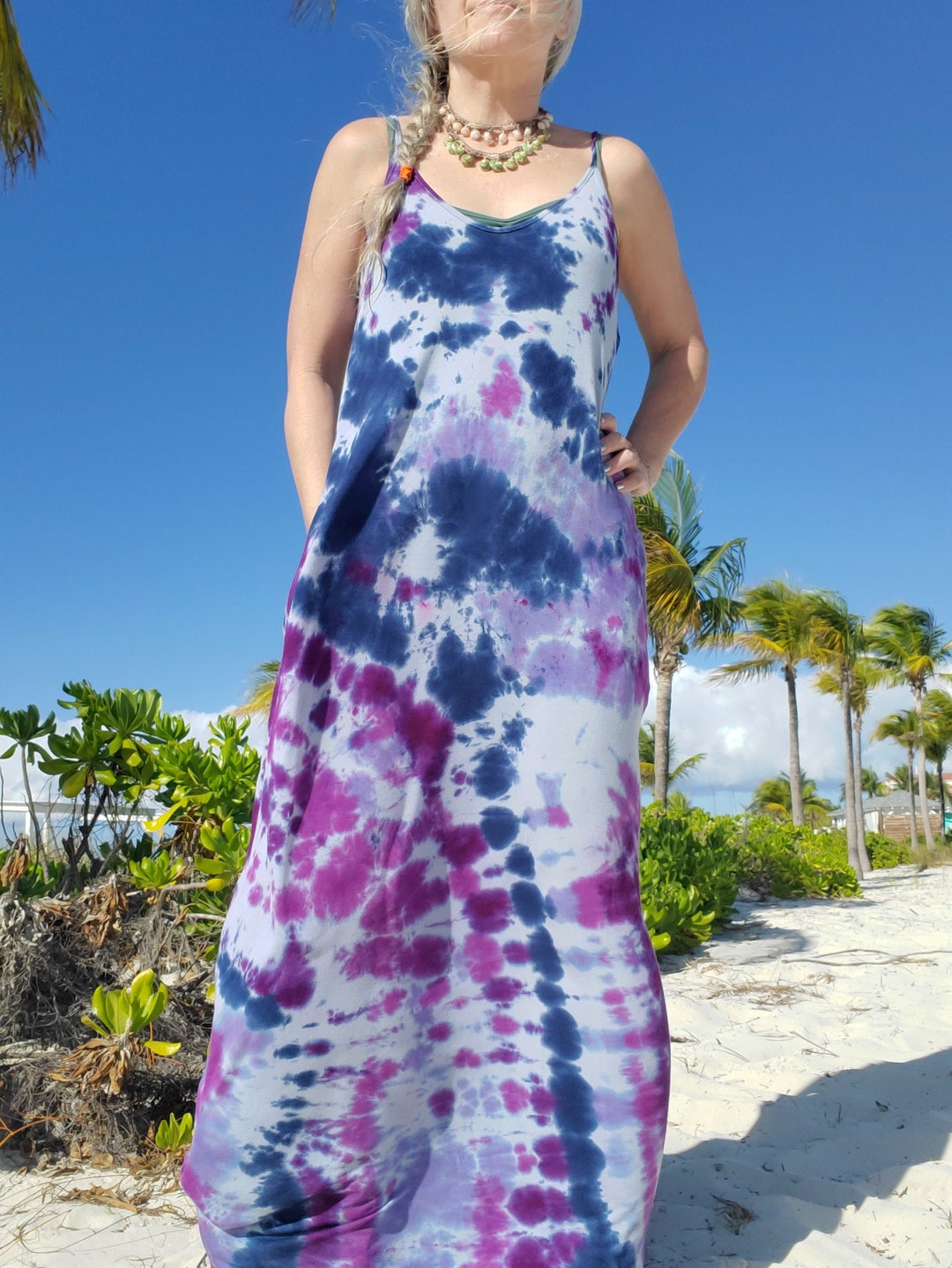 Fl Tie Dye Mesh Spaghetti Strap Maxi Party Dress main image 0