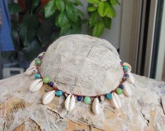 Shells & Gems Beaded Choker, Beach Jewelry