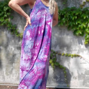Summer Maxi Dress in Purple, Navy Ice Dye
