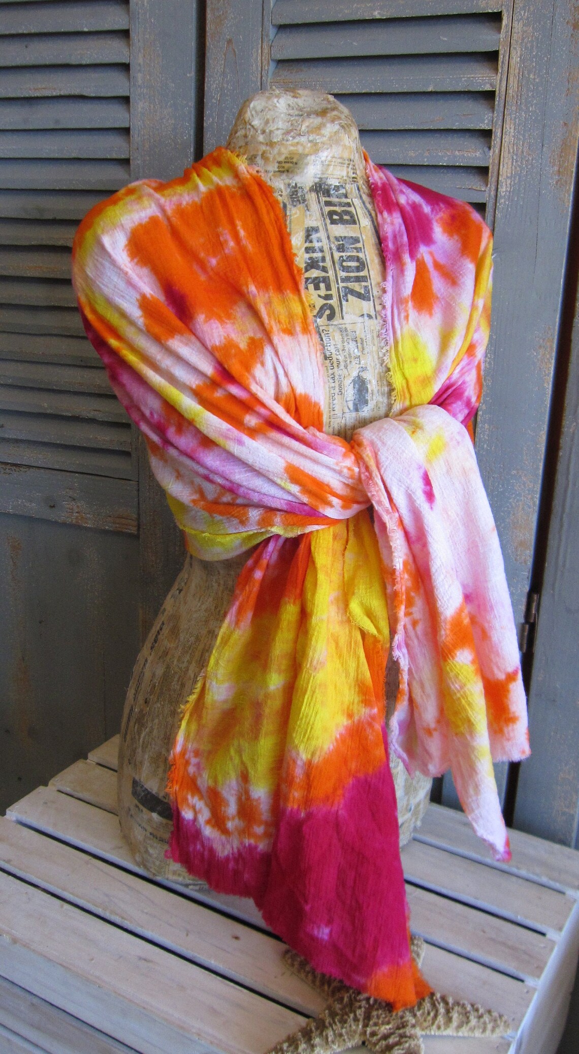 Gauze Scarf Bright Tie Dye Cotton Shawl 3 Sizes Etsy