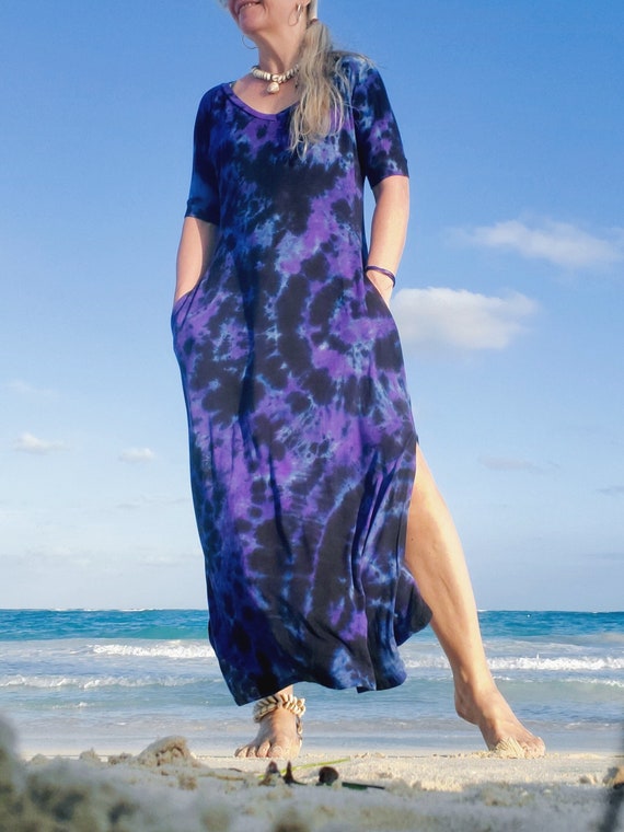 Black \u0026 Purple Tie Dye Dress, Color DARK NIGHT - Etsy