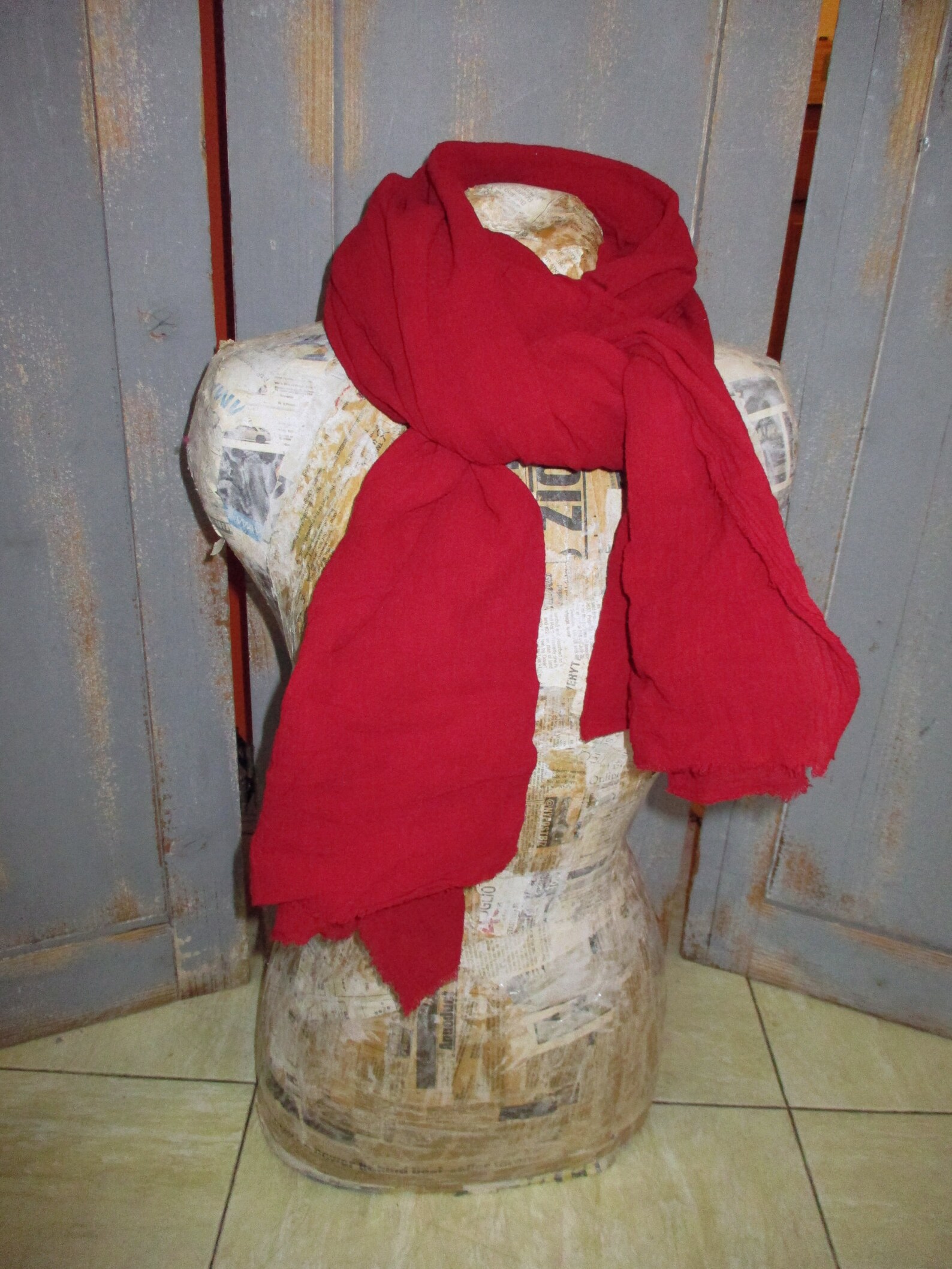 Vintage RED Gauze Cotton Scarf Unisex Etsy