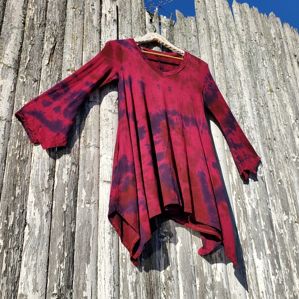 Maroon Tie Dye Bell Sleeve Tunic