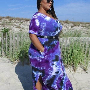 Plus Purple Maxi Dress, Tie Dye Dress with Pockets, Plus Size Tie Dye, S-4XL, Curvy image 4