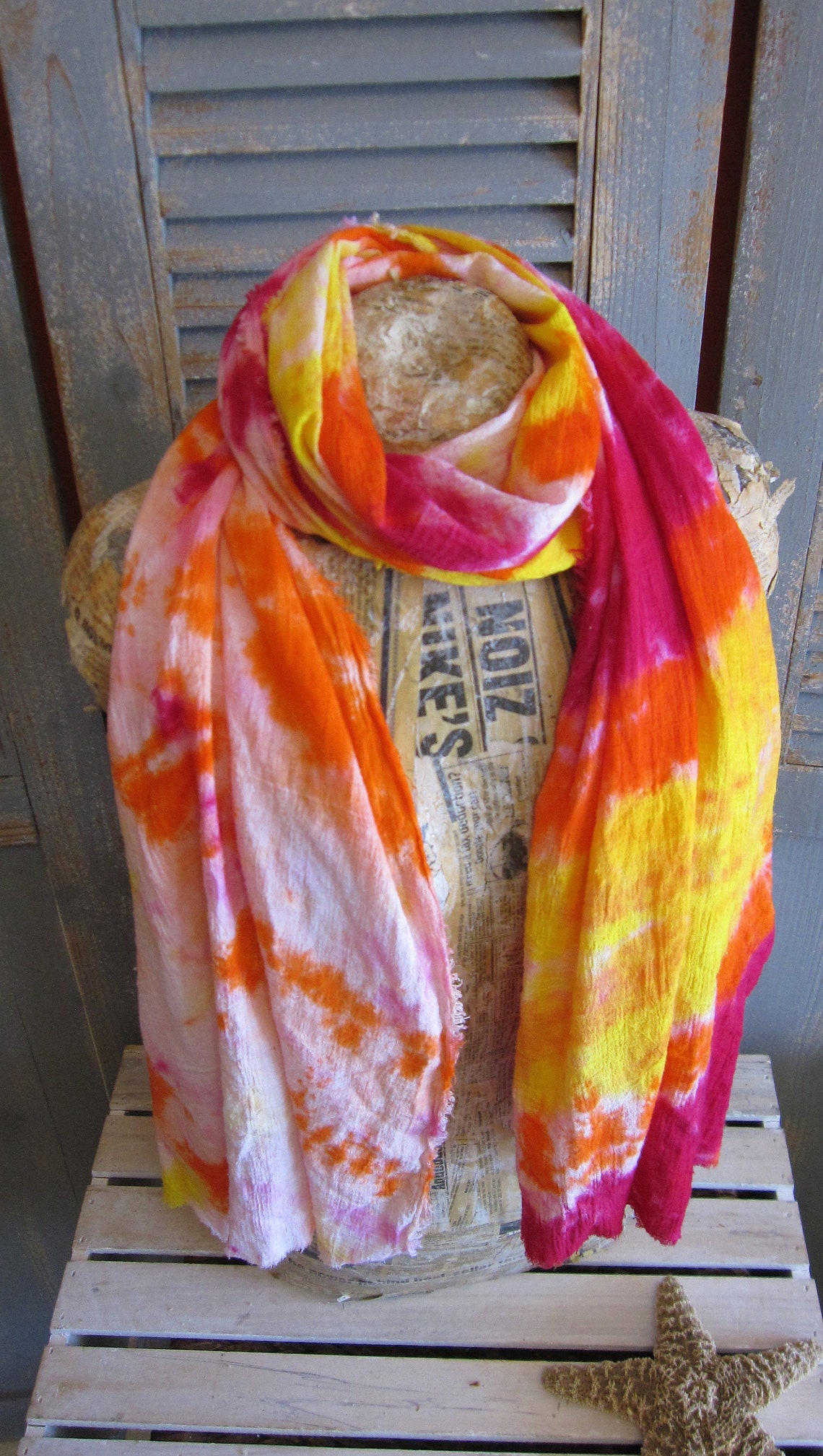 Gauze Scarf Bright Tie Dye Cotton Shawl 3 Sizes Etsy