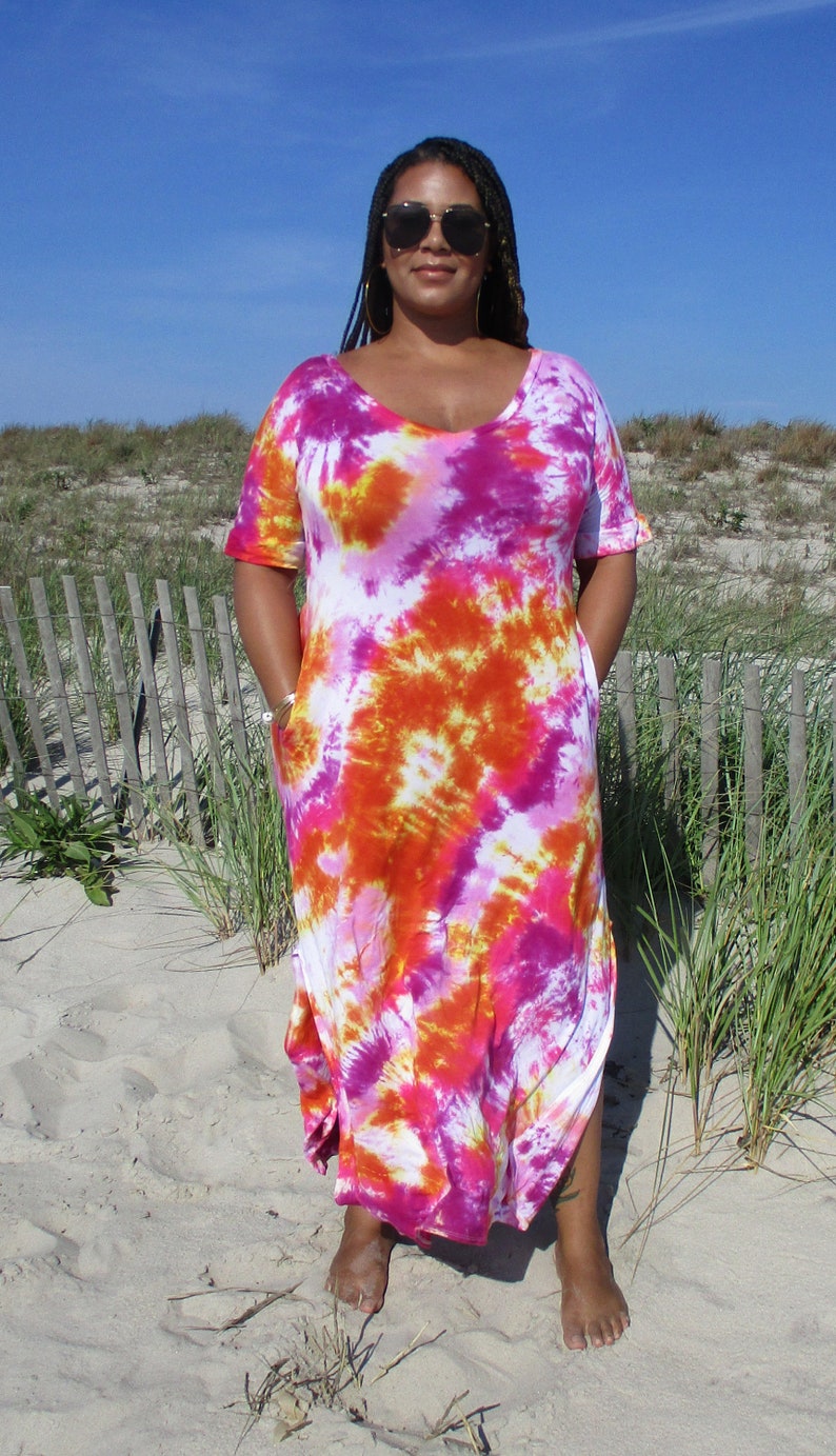 CHAKRA Tie Dye Dress, Boho Maxi with Pockets, XL-4XL image 10