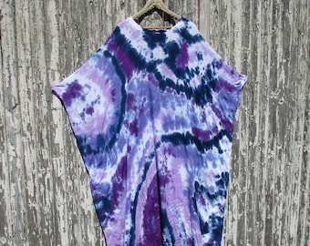 Purple Tie Dye Rayon Kaftan Maxi Dress: Boho Loungewear
