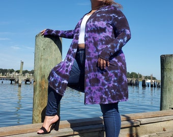 DARK NIGHT Tie Dye Cardigan with Pockets