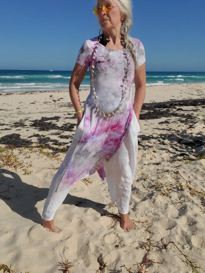 PINK Ice Dye Funky High Slit Layering Top, Midi or Long - Etsy