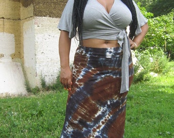 Dark Earthy Tie Dye Maxi Skirt, XS to Plus Long Skirt