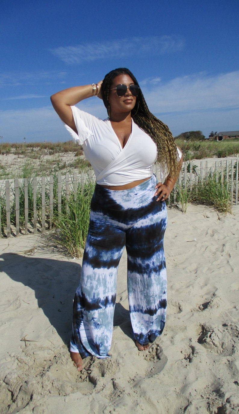 Black Tie Dye Comfy Lounge Pants, S to Plus Sizes, Palazzo Pants image 10