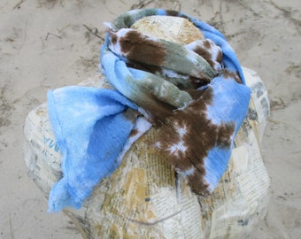 Boho Tie Dye Cotton Gauze Scarf, Mini or Small Scarf, 8" or 12" Wide, Earthy Pastels