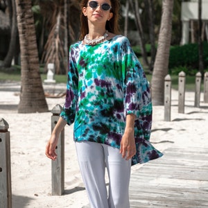 Kaftan Style Oversized Tee Shirt in Northern Lights Tie Dye image 2