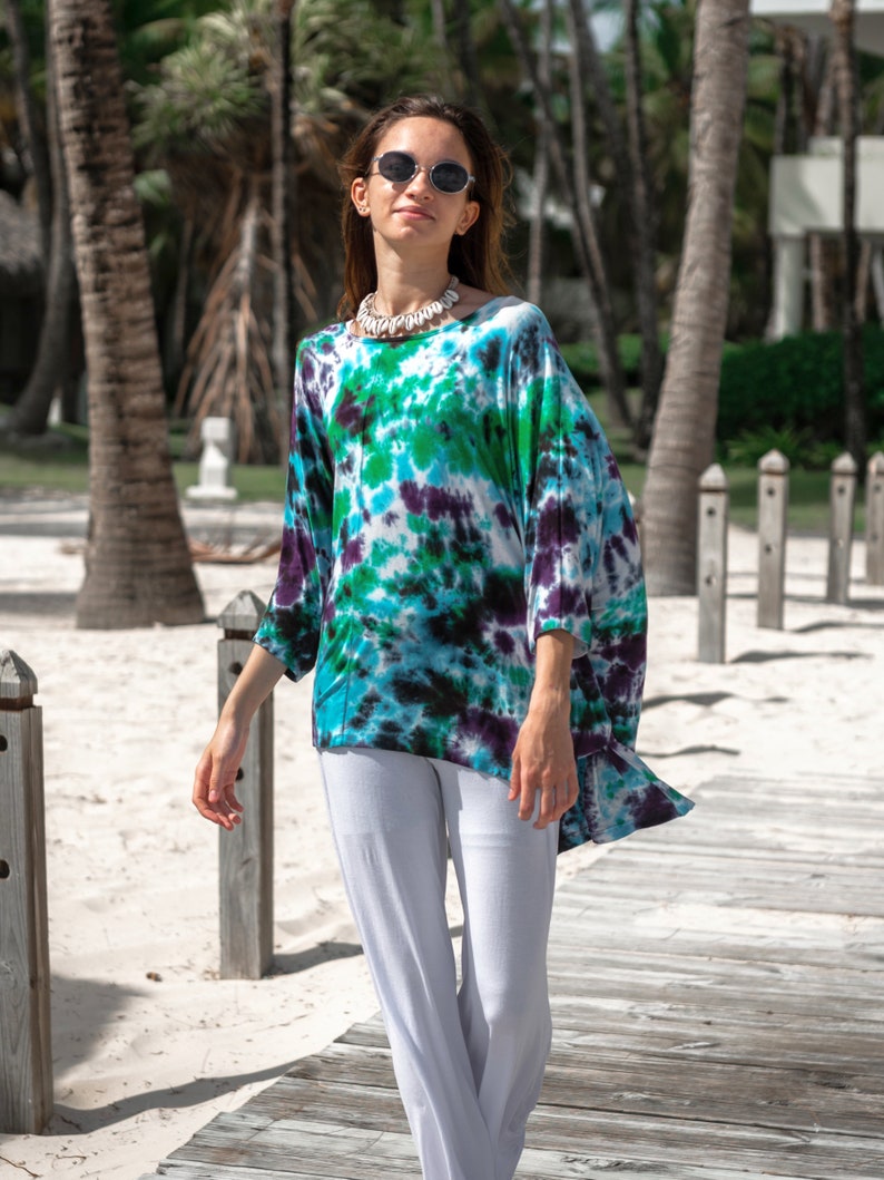 Kaftan Style Oversized Tee Shirt in Northern Lights Tie Dye image 2