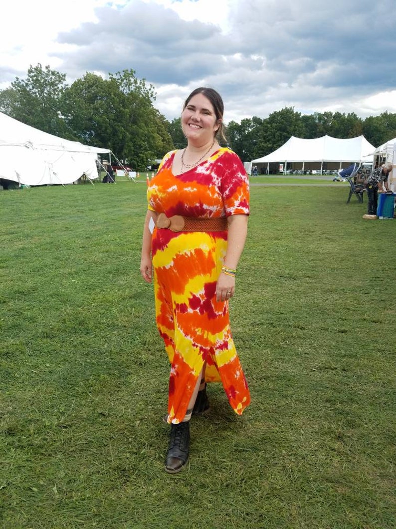 CHAKRA Tie Dye Dress, Boho Maxi with Pockets, XL-4XL image 3