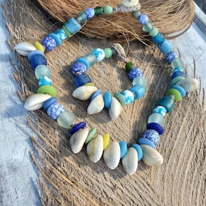 Chunky African Beads with Cowrie Shells Necklace & Bracelet
