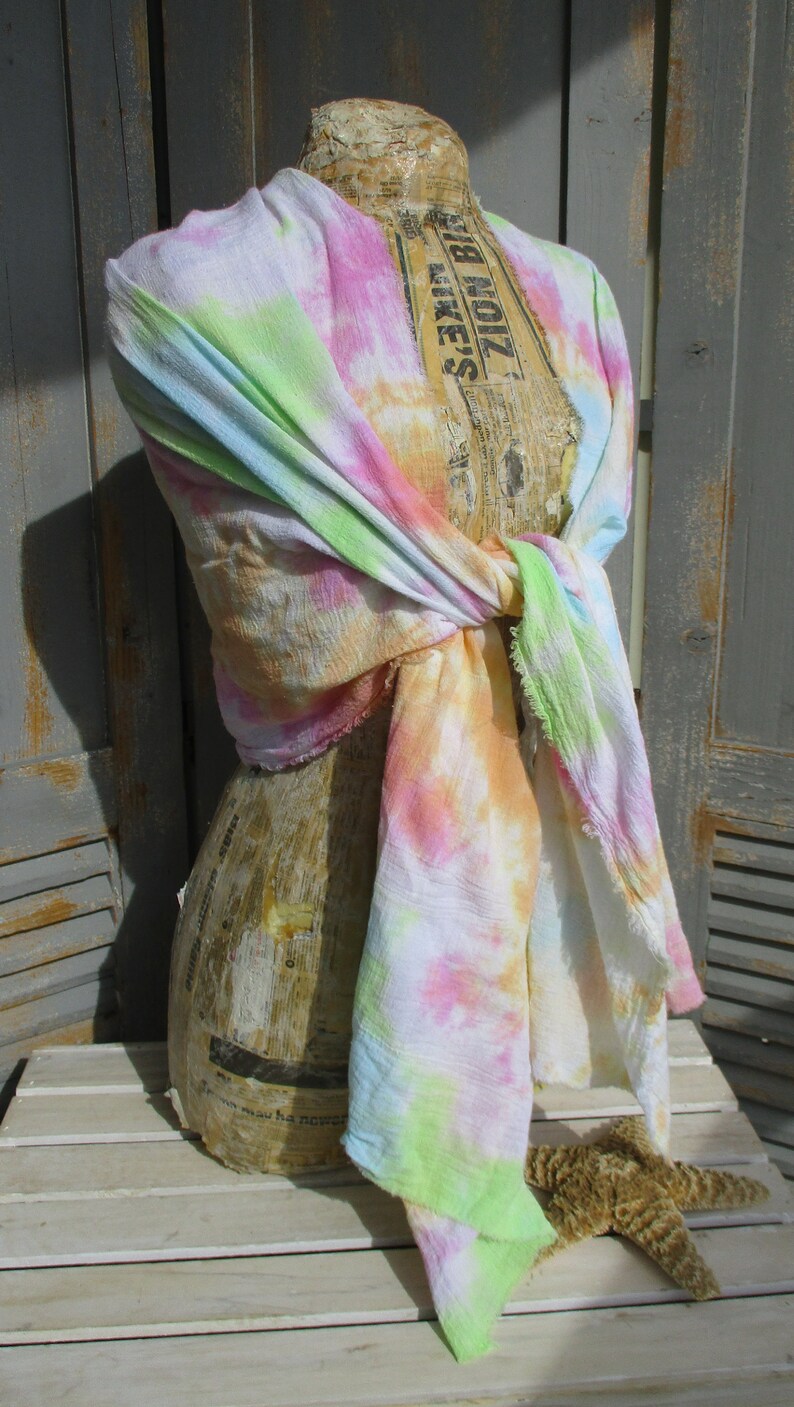 Small Cotton Gauze Scarf Tie Dye Feminine Pastels 8 Etsy
